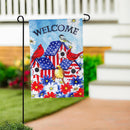 Patriotic Birdhouse Burlap Garden Flag