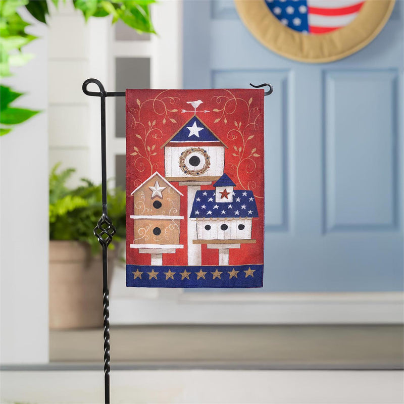 Primitive Birdhouses Burlap Garden Flag