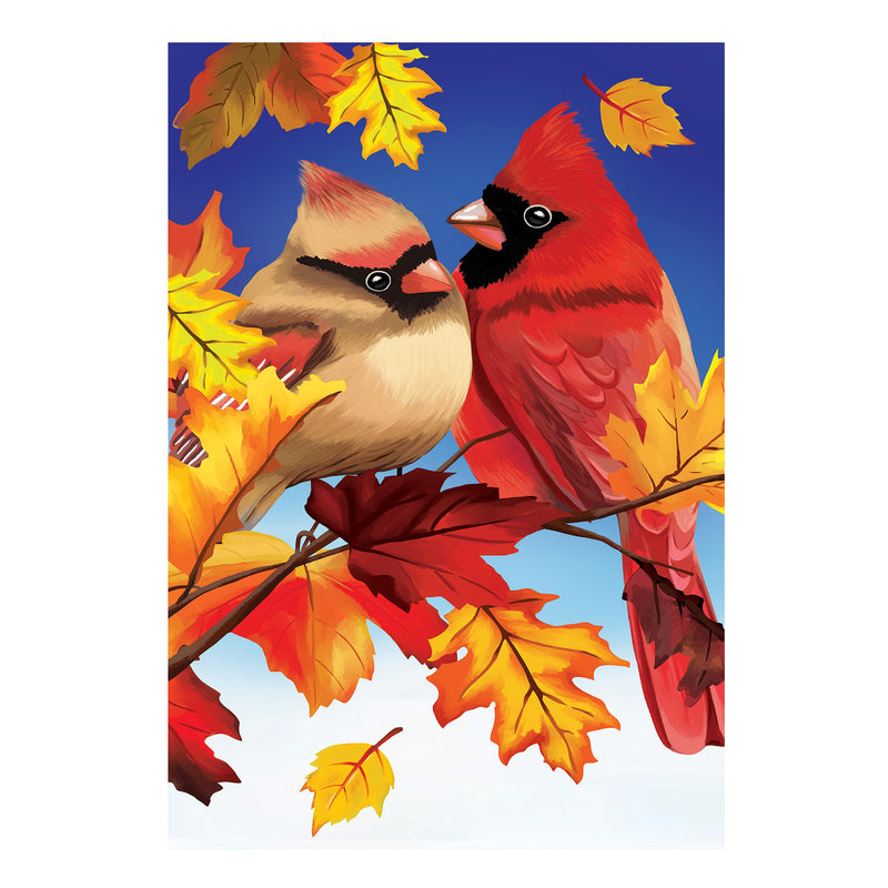 Couple Of Fall Cardinals Burlap Garden Flag