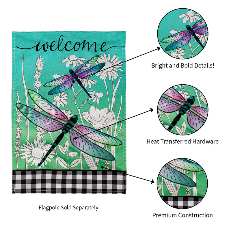 Dragonflies and Wildflowers Garden Linen Flag