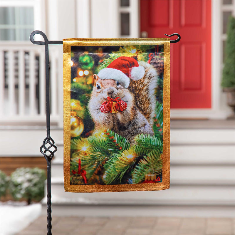 Santa Squirrel Lustre Garden Flag
