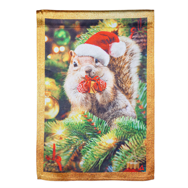 Santa Squirrel Lustre Garden Flag