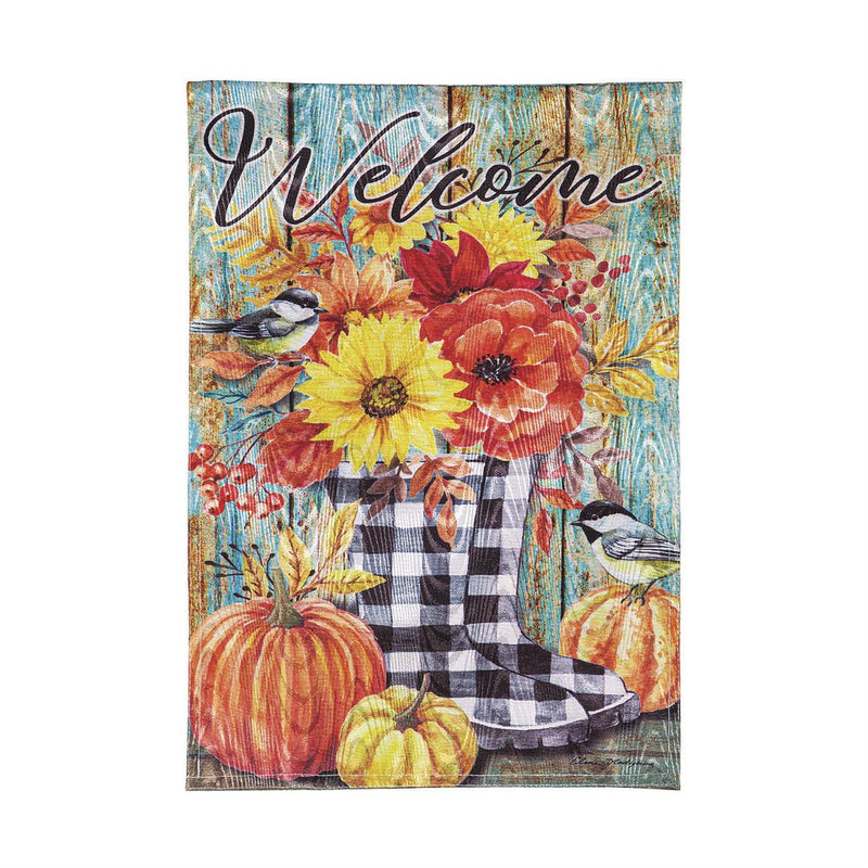 Fall Welcome Boots Moire Garden Flag