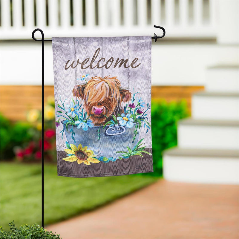 Relaxing Highland Cow Moire Garden Flag