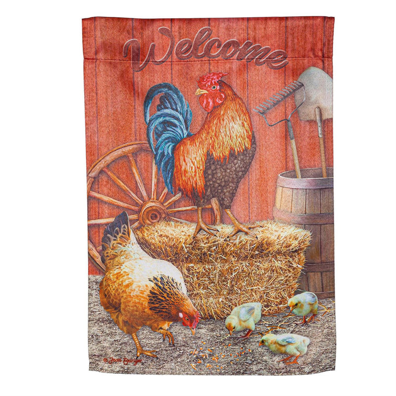 Chicken in Barn Suede Garden Flag