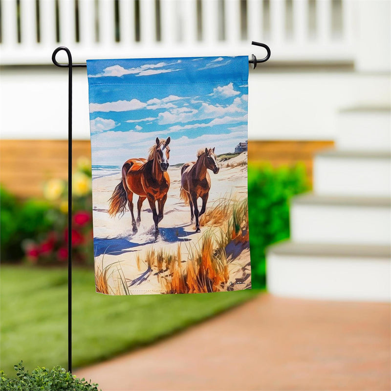 Horses on The Beach Suede Garden Flag