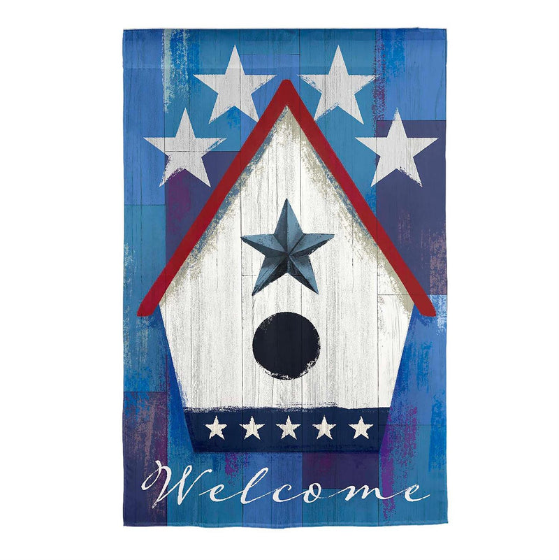 Patriotic Birdhouse Suede Garden Flag
