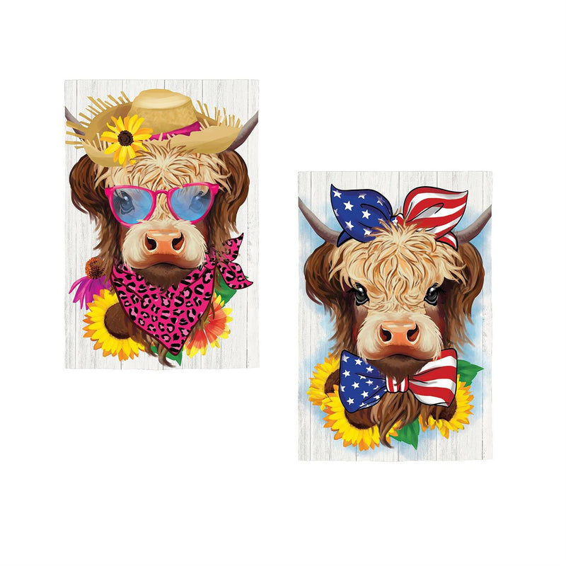 Summer Highland Cow Suede Garden Flag