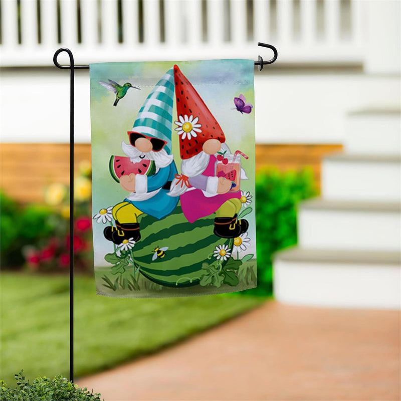 Chillin Gnome Couple Suede Garden Flag