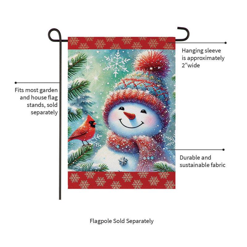 Snowman With Cardinal Friend Suede Garden Flag