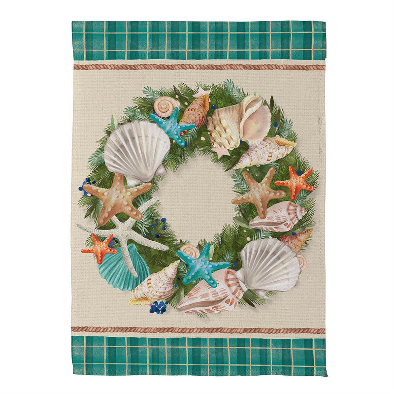 Merry Christmas Shell Wreath Suede Garden Flag