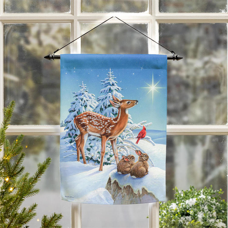 Starry-Eyed Woodland Friends Suede Garden Flag