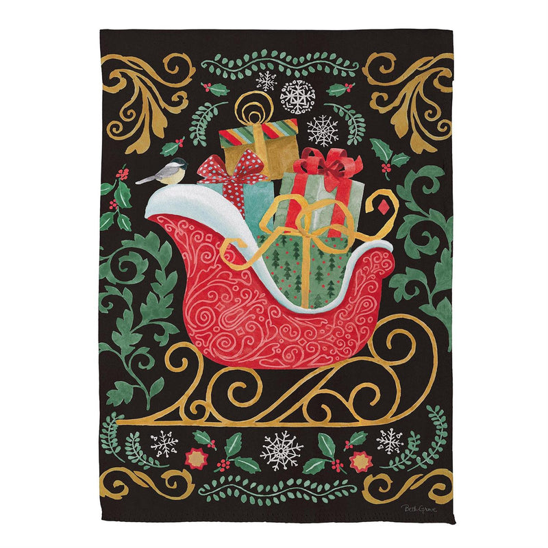 Nutcracker & Sleigh Suede Garden Flag