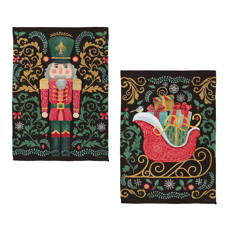 Nutcracker & Sleigh Suede Garden Flag
