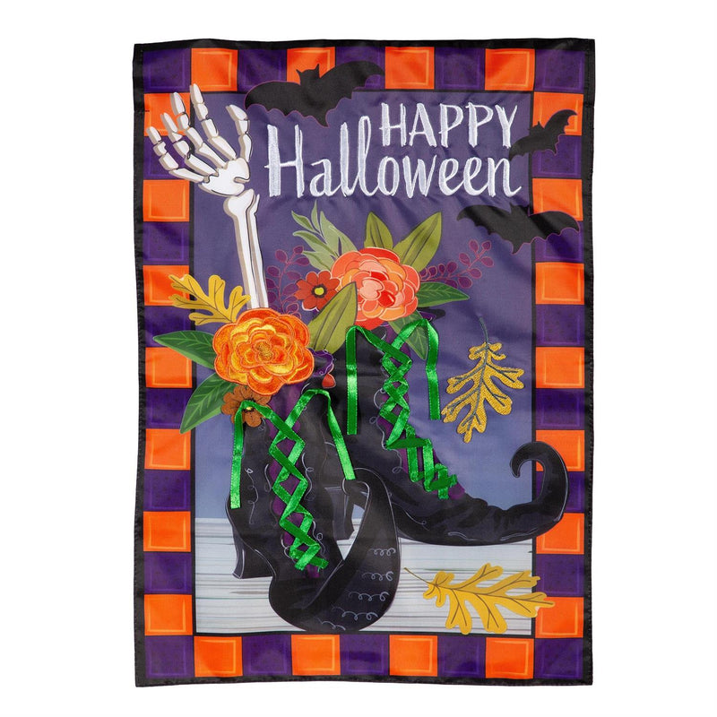 Happy Halloween Witches Boots Applique House Flag