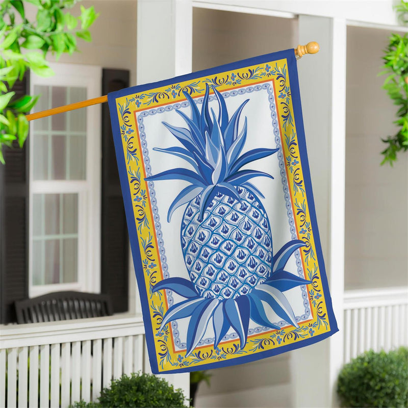 Blue & White Pineapple Applique House Flag
