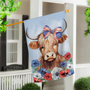 Patriotic Highland Cow Applique House Flag