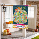 Patterned Jacobean Floral Pumpkin Applique House Flag