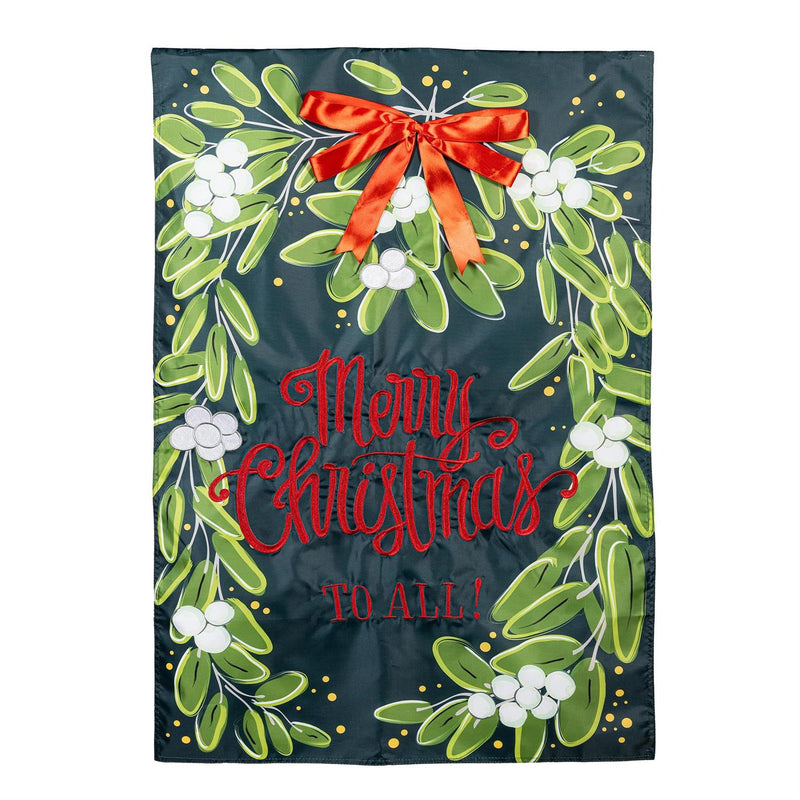 Merry Christmas Mistletoe Applique House Flag