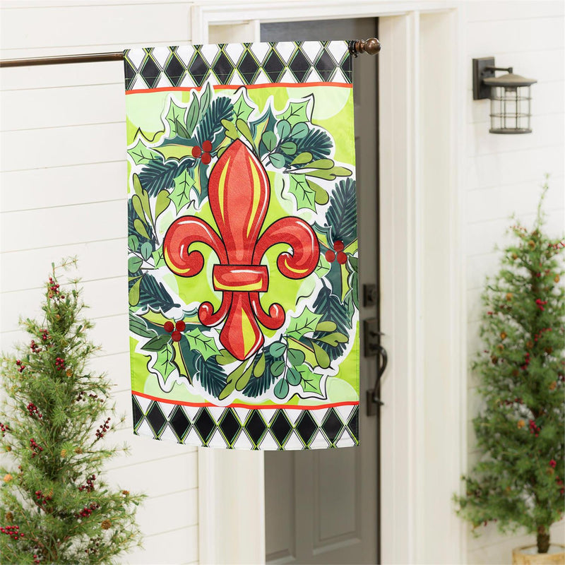 Holiday Fleur De Lis Applique House Flag