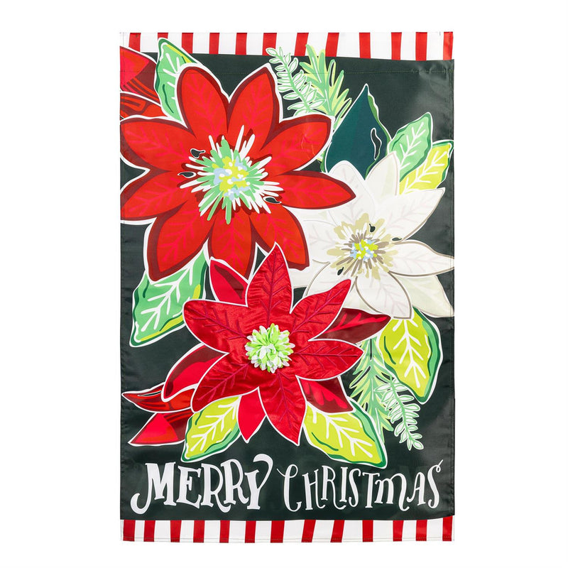 Holiday Poinsettia Applique House Flag