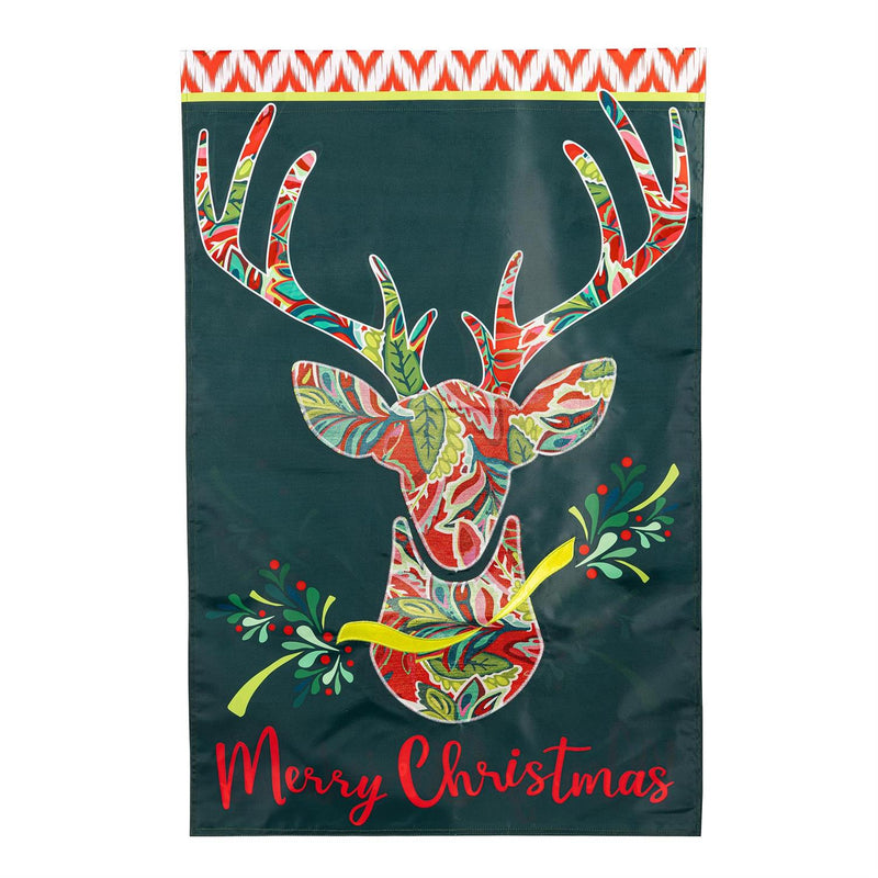 Patterned Reindeer Applique House Flag