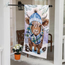 Winter Highland Cow Applique House Flag