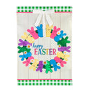 Colorful Bunny Wreath Applique House Flag