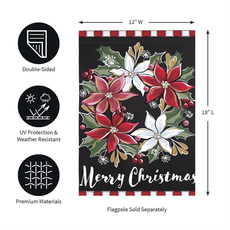 Poinsettia Wreath Applique Garden Flag