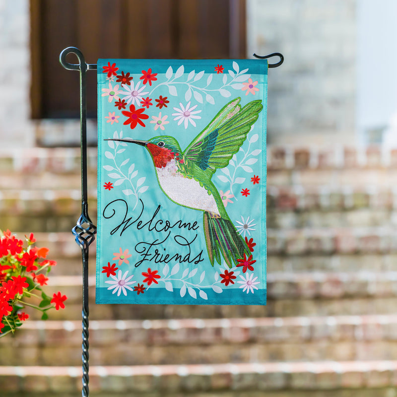 Hummingbird Welcome Applique Garden Flag