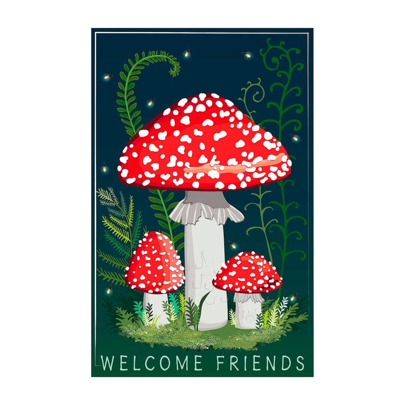 Welcome Friends Mushroom Applique Garden Flag
