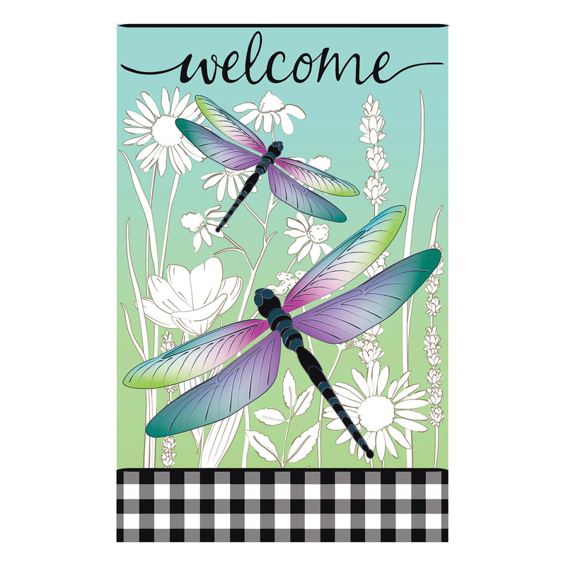 Dragonflies and Wildflowers Applique Garden Flag
