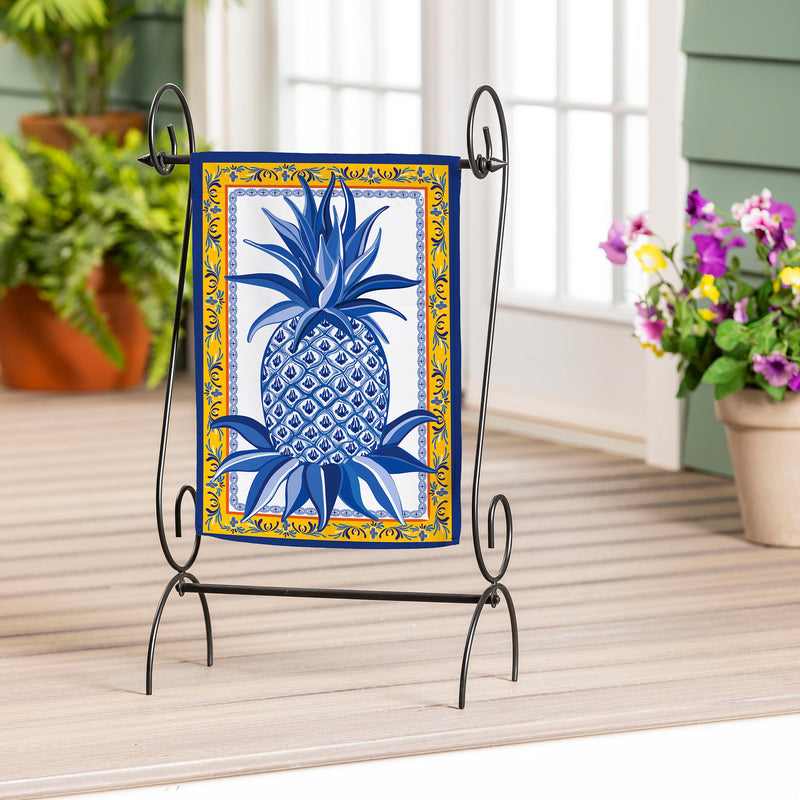 Blue & White Pineapple Applique Garden Flag