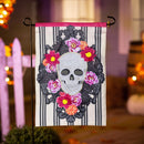 Happy Skull Floral Applique Garden Flag