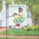 Songbirds and Teacups Applique Garden Flag