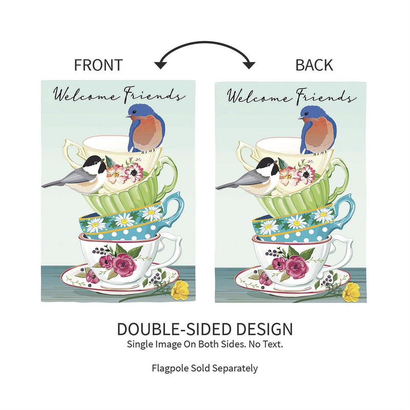 Songbirds and Teacups Applique Garden Flag