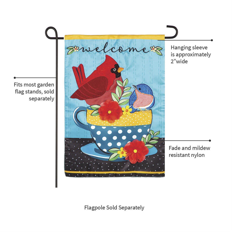 Songbirds Welcome Applique Garden Flag