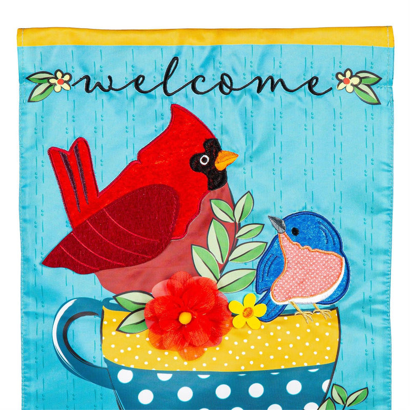 Songbirds Welcome Applique Garden Flag
