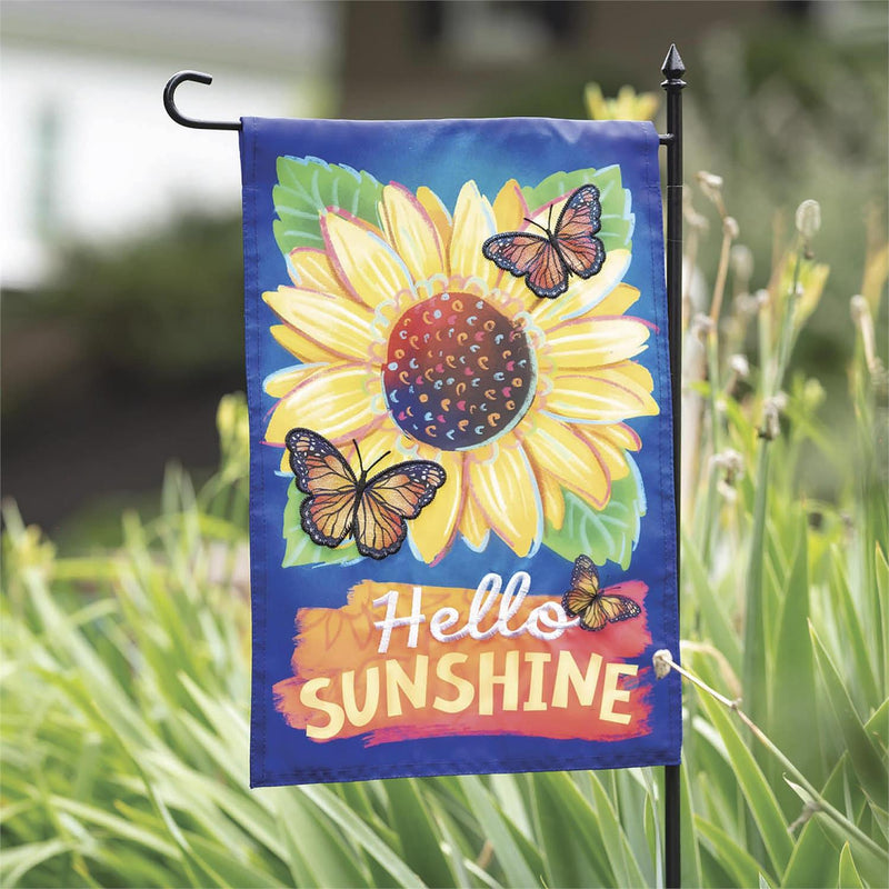Hello Sunshine and Butterflies Applique Garden Flag