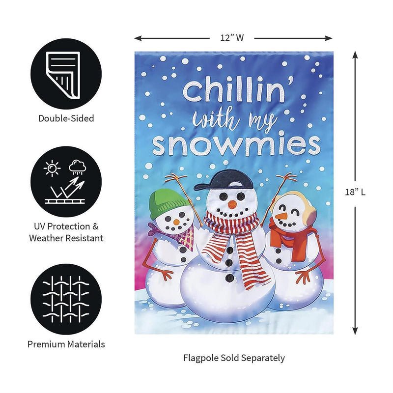 Chillin with My Snowmies Applique Garden Flag