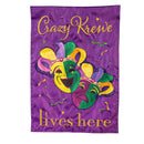 Mardi Gras Crazy Krewe Lives Here Applique Garden Flag