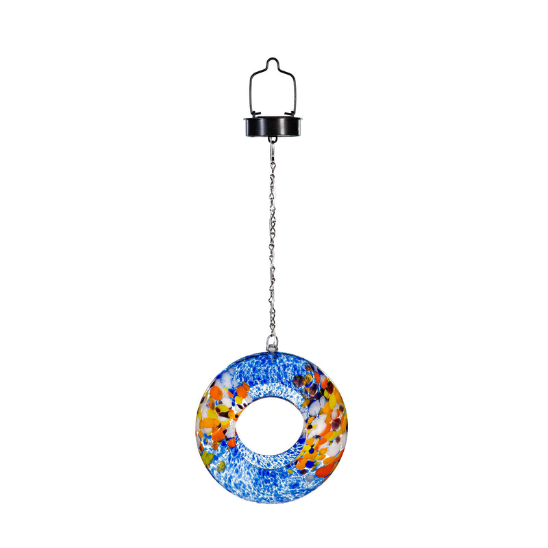Blue Coastal Bird Feeder, Solar Art Glass Sky Swirl Feeder, 8"