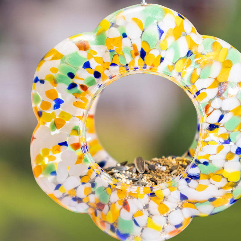 What She Shed Bird Feeder, Art Glass Hanging Petal Shaped