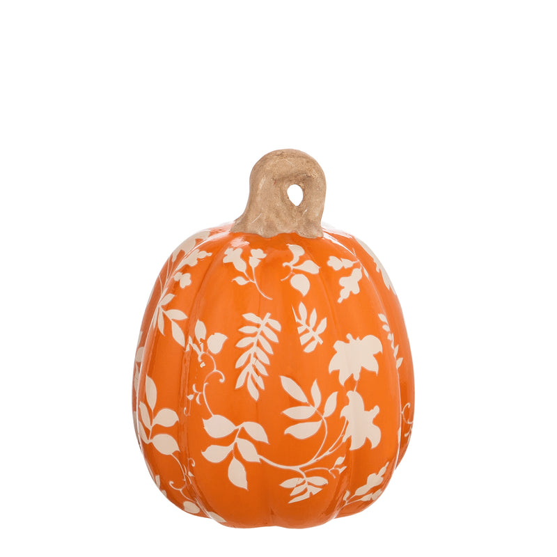 Evergreen Statuary,Set of 3 Printed Ceramic Pumpkins, Autumn Blooms,6.3x8.64x6.3 Inches