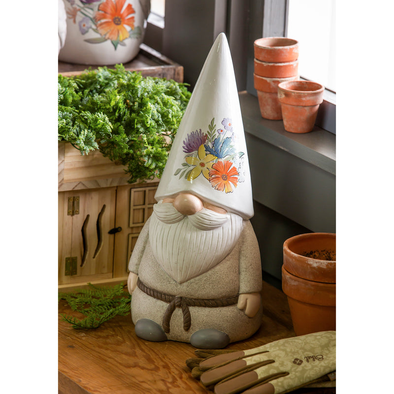 14"H Ceramic Wildflower Gnome Garden Statuary,2cg352