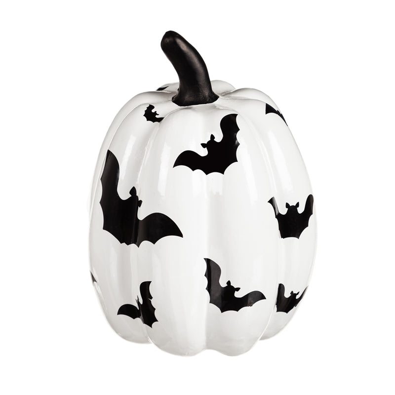 Evergreen Statuary,Set of 3 Printed Ceramic Pumpkins, Halloween Night,6.3x8.64x6.3 Inches