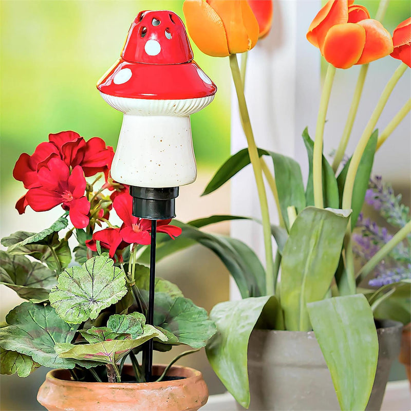 All-In-One Ceramic Fruit Fly/Fungus Gnat Trap with Watering Globe Gift Set, Mushroom