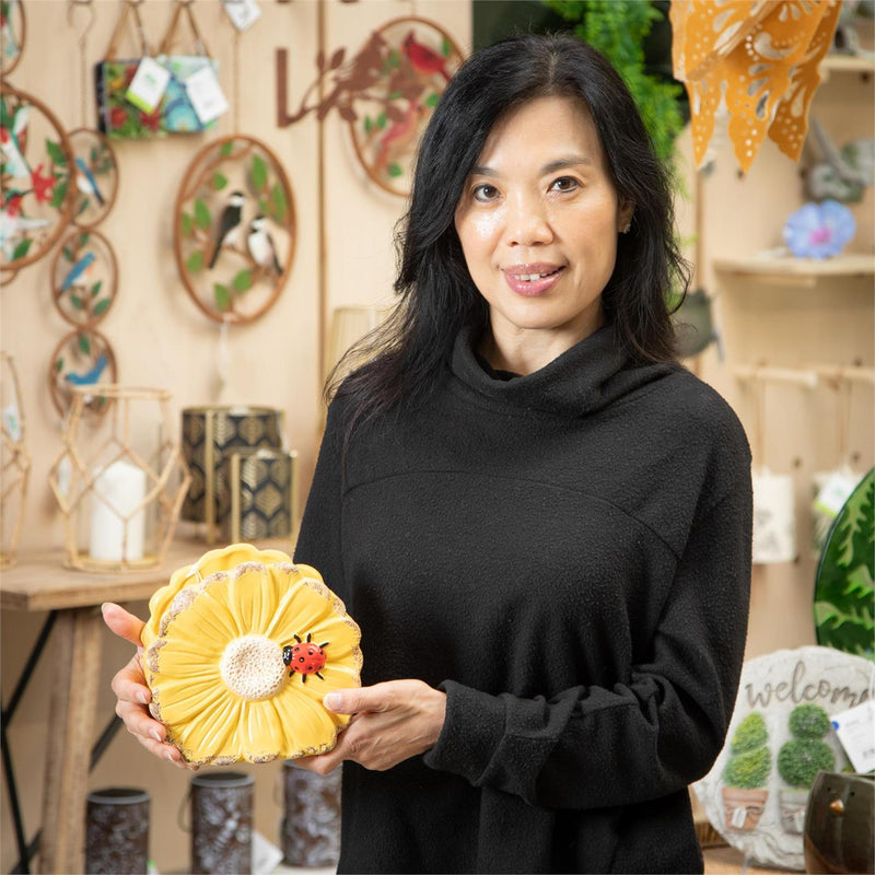 Sunflower Ceramic Planter with Ladybug