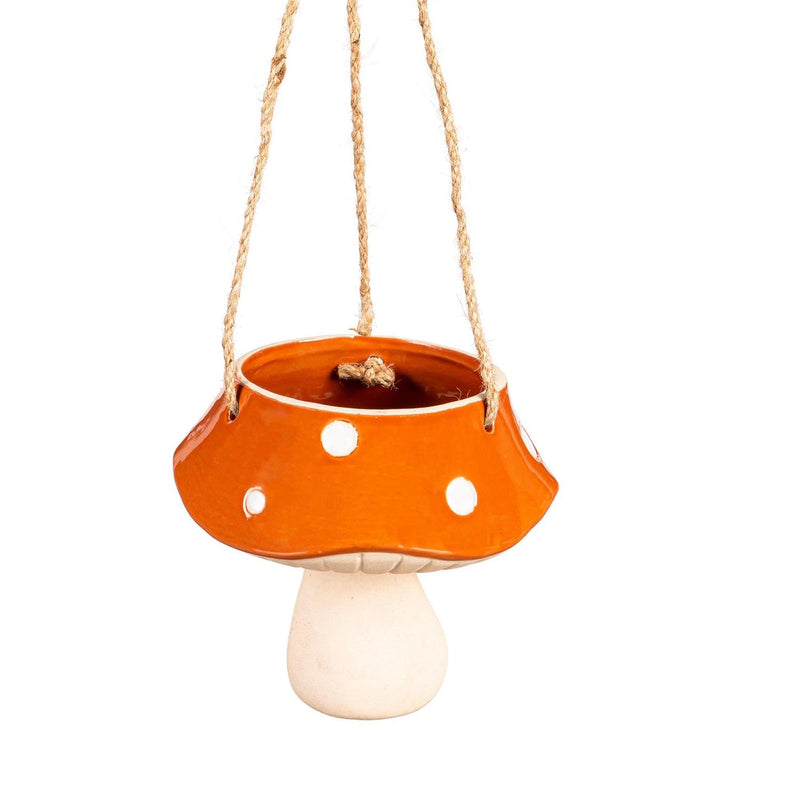 Orange Mushroom Ceramic Hanging Planter