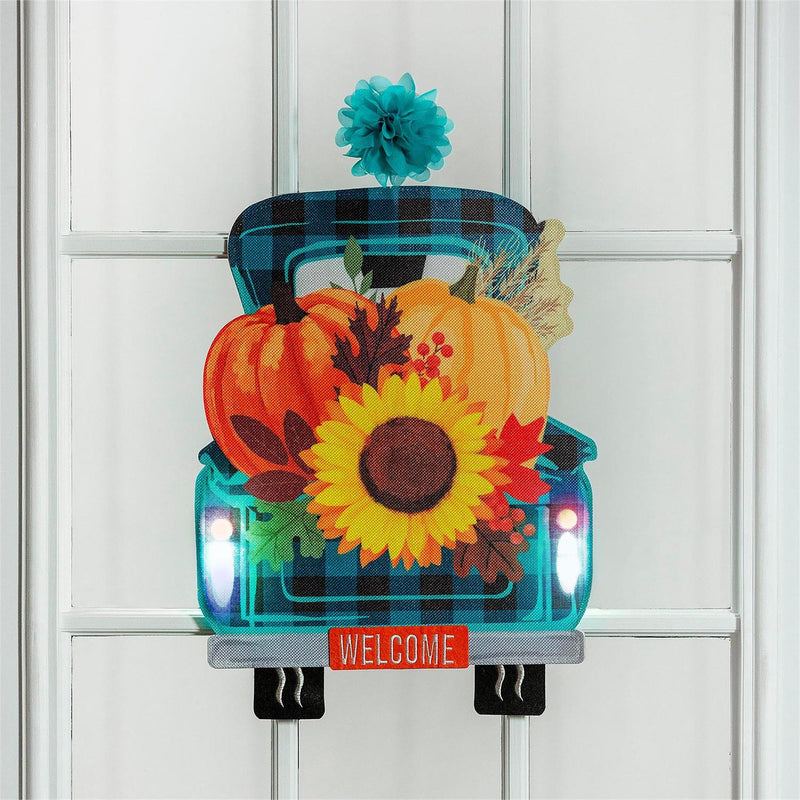 Fall Plaid Truck LED Window Décor